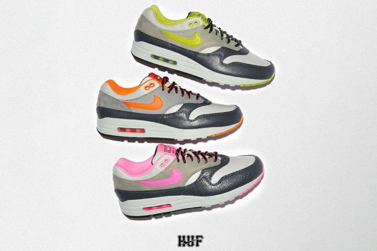 HUF onthult de details van het langverwachte HUF x Nike Air Max 1 Pack in Pear Green, Brilliant Orange & Pink Pow