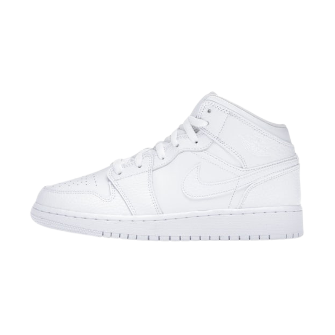 Air Jordan 1 Mid Dreifachweißes getrommeltes Leder