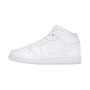 Air Jordan 1 Mid Dreifachweißes getrommeltes Leder